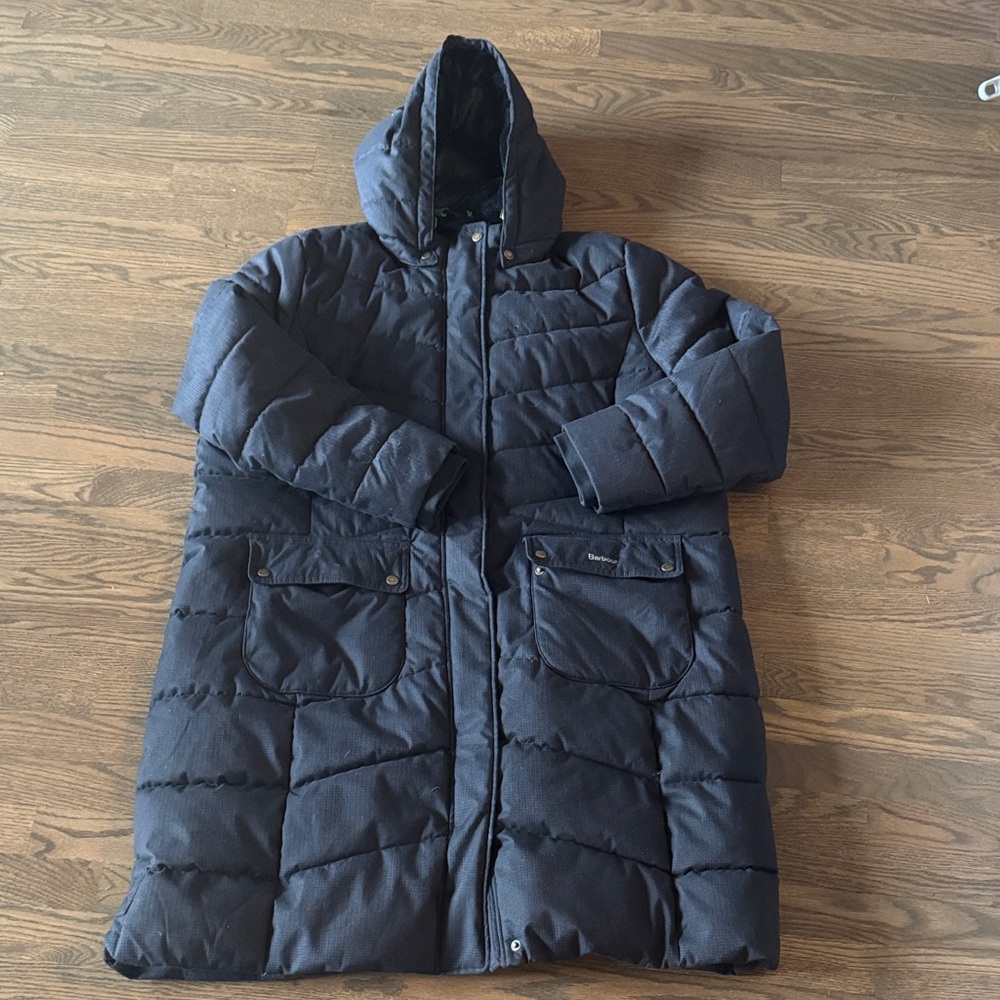Barbour Navy Hooded Long Puffer Coat